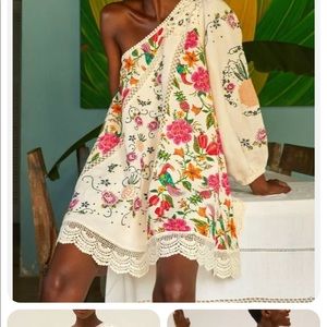 Farm Rio XL one shoulder swing dress with lace